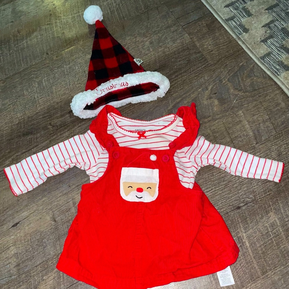 Infant corduroy overall Christmas dress with hat